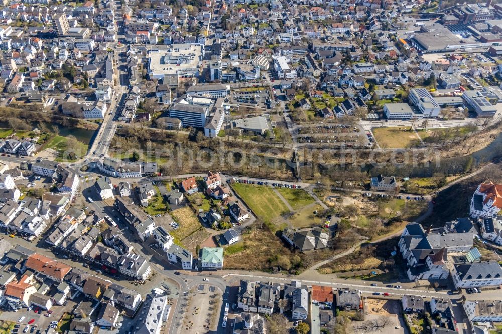 Arnsberg from the bird's eye view: City a??a??view on the banks of the area Ruhr - river course in Arnsberg at Sauerland in the state North Rhine-Westphalia, Germany