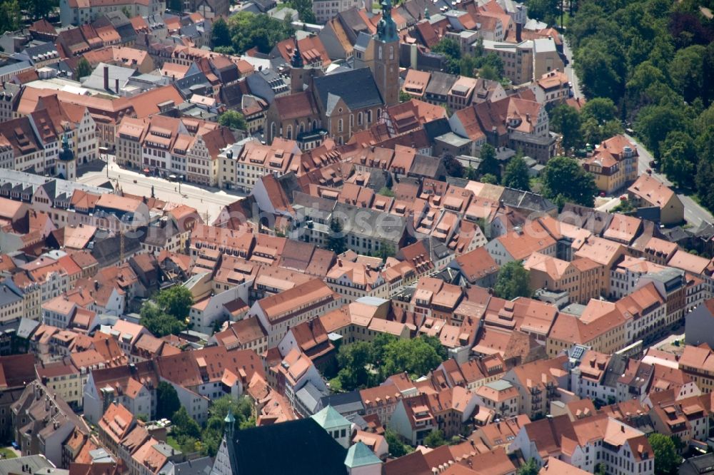 Freiberg from above - Cityscape on the free mountain in the middle of the Free State of Saxony