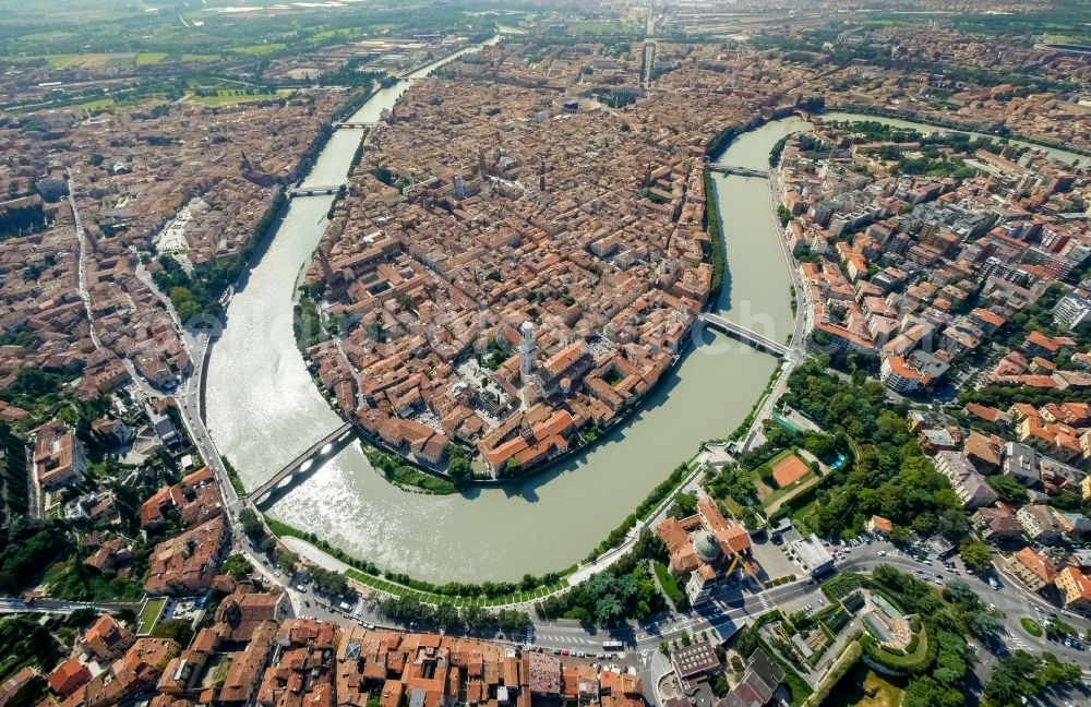 Aerial photograph Verona - City view of Verona in the region Veneto in Italy. The Adige flows through the city