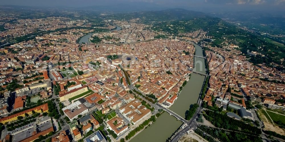 Verona from above - City view of Verona in the region Veneto in Italy. The Adige flows through the city