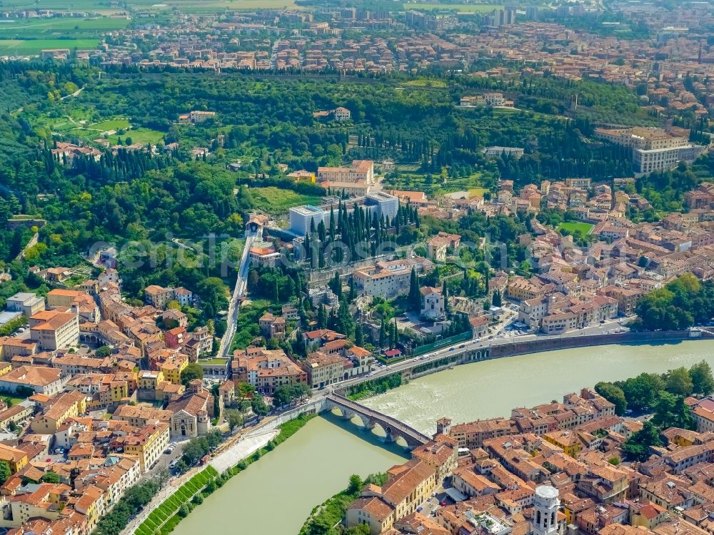 Verona from above - City view of Verona in the region Veneto in Italy. The Adige flows through the city