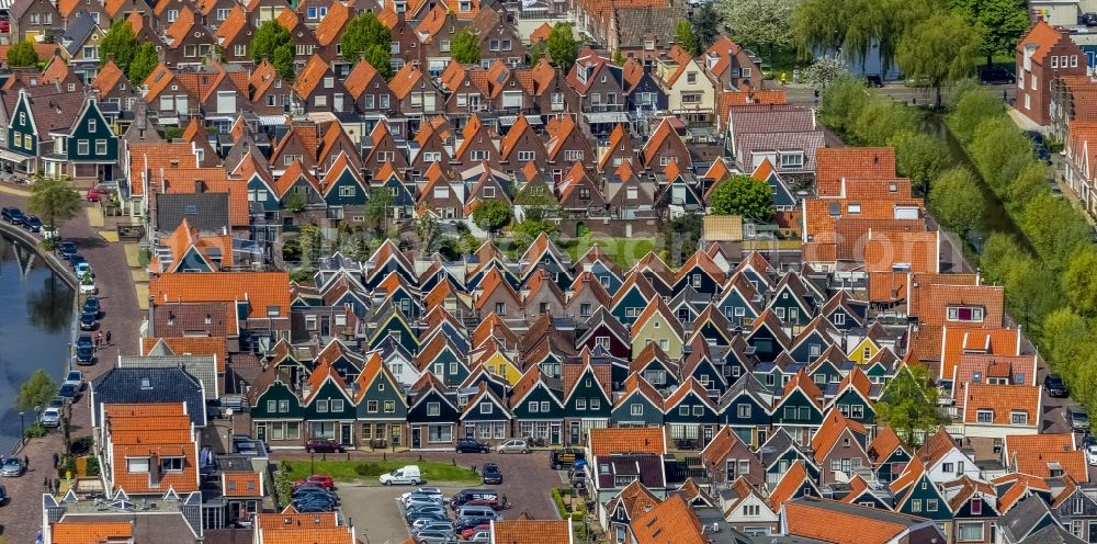 Volendam from above - View of the town of Volendam on the coast to the IJsselmeer in Holland - Netherlands