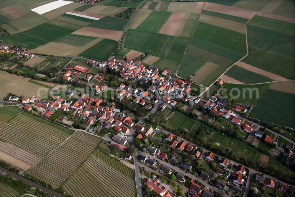 Aerial photograph Wahlheim - City view of Wahlheim, a municipality in the district Alzey-Worms in Rhineland-Palatinate. The locality belongs to the municipality of Alzey-Land