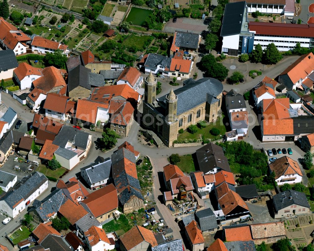 Waldböckelheim from above - Cityscape of Waldboeckelheim with the Catholic Church of St. Bartholomew in Rhineland-Palatinate