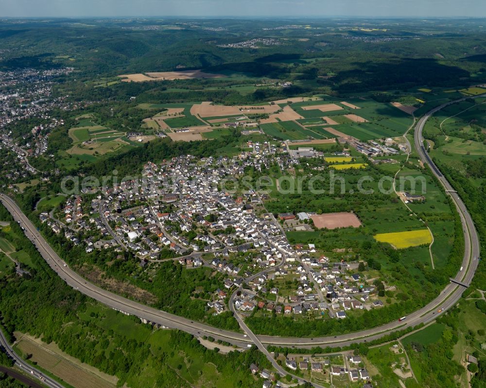 Weitersburg from the bird's eye view: Cityscape of Weitersburg at the BAB48 in Rhineland-Palatinate