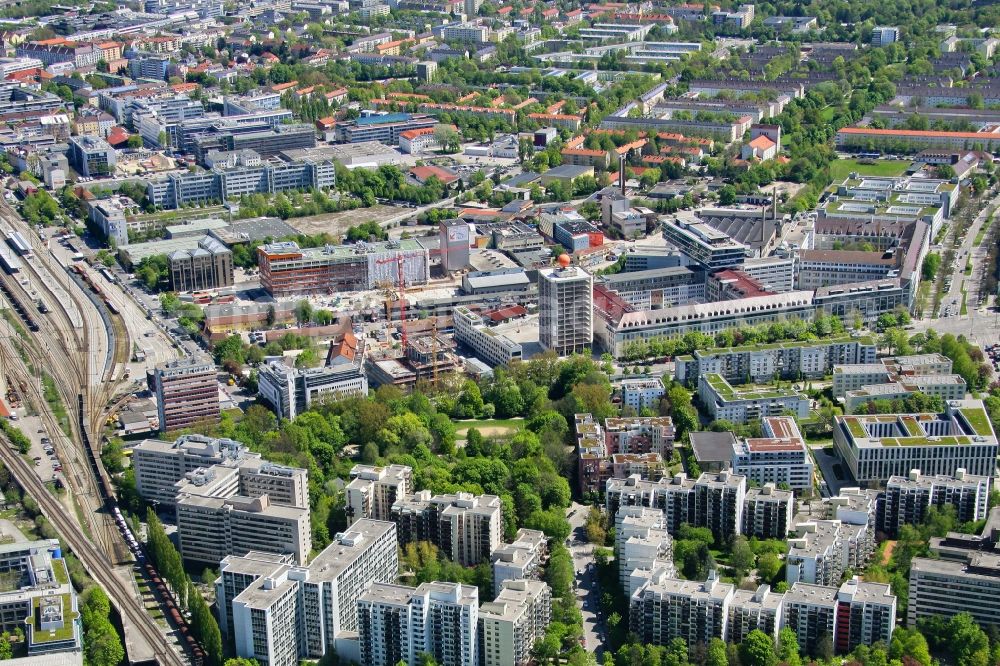 Aerial image München - City view with construction site Werkviertel at Ostbahnhof in the district Berg am Laim in Munich in the state Bavaria, Germany