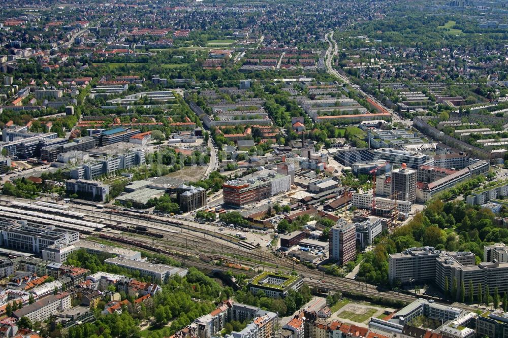 Aerial photograph München - City view with construction site Werkviertel at Ostbahnhof in the district Berg am Laim in Munich in the state Bavaria, Germany