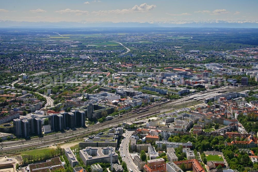 München from above - City view with construction site Werkviertel at Ostbahnhof in the district Berg am Laim in Munich in the state Bavaria, Germany