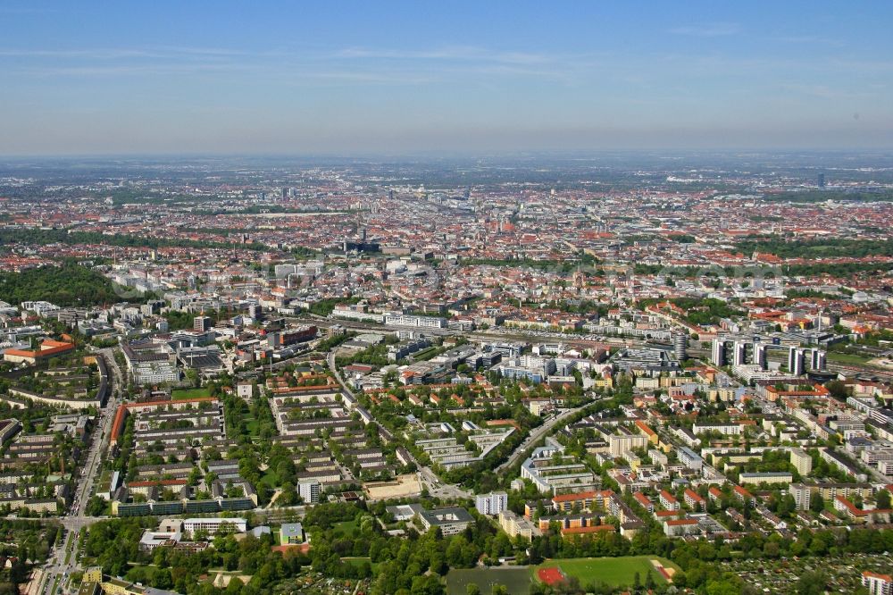 München from the bird's eye view: City view with construction site Werkviertel at Ostbahnhof in the district Berg am Laim in Munich in the state Bavaria, Germany