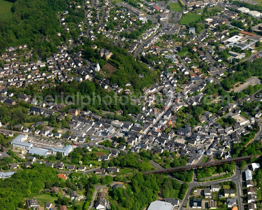 Aerial photograph Westerburg - Cityscape of Westerburg in Rhineland-Palatinate. Westerburg is an official tourist resort in the county district of Westerwald. The centre of the town is located in the valley of Schafbach creek