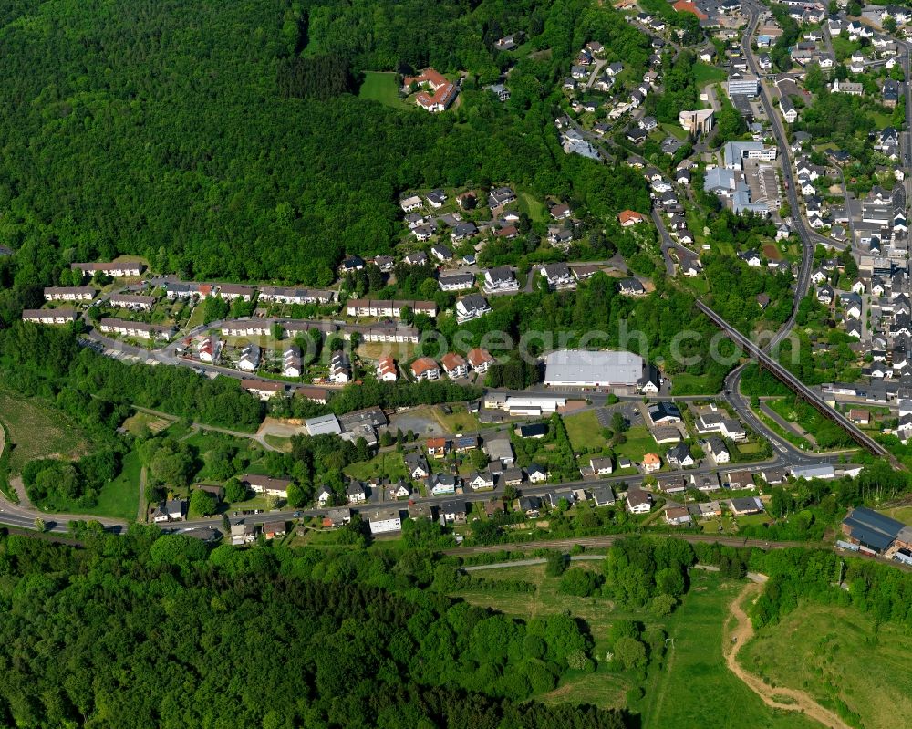 Aerial photograph Westerburg - Cityscape of Westerburg in Rhineland-Palatinate. Westerburg is an official tourist resort in the county district of Westerwald. The centre of the town is located in the valley of Schafbach creek