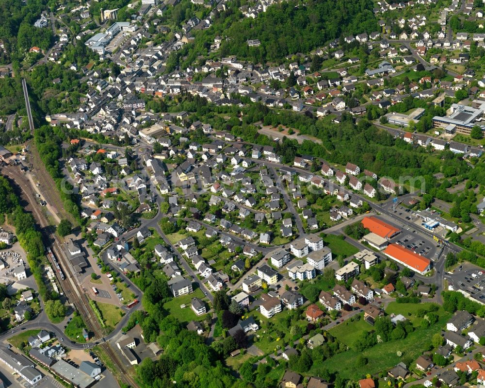 Aerial photograph Westerburg - Cityscape of Westerburg in Rhineland-Palatinate. Westerburg is an official tourist resort in the county district of Westerwald. The centre of the town is located in the valley of Schafbach creek