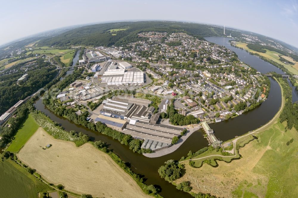 Aerial photograph Wetter - Fish - eye- Cityscape of the city Wetter at Obergraben and Harkortsee in Wetter in the state of North Rhine-Westphalia