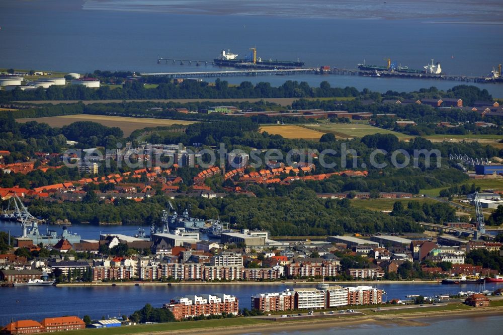 Wilhelmshaven from the bird's eye view: Cityscape of Wilhelmshaven on the North Sea coast in the state of Lower Saxony