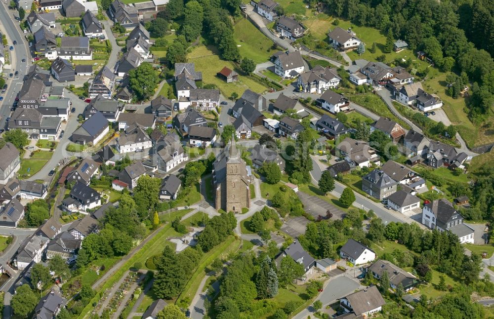 Aerial image Winterberg - Cityscape of Winterberg overlooking the church of St. Johannes Baptist in Winterberg in the state of North Rhine-Westphalia