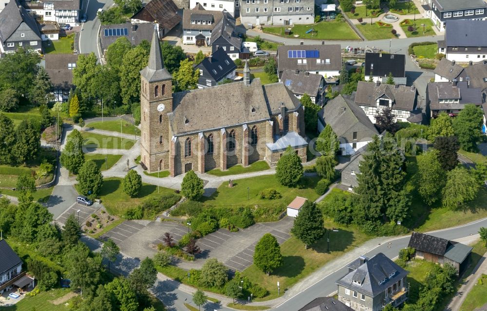 Winterberg from above - Cityscape of Winterberg overlooking the church of St. Johannes Baptist in Winterberg in the state of North Rhine-Westphalia