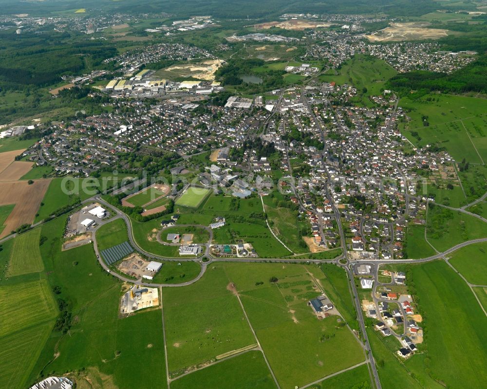 Wirges from the bird's eye view: View of the town of Wirges in the state of Rhineland-Palatinate. The town is located in the county district of Westerwaldkreis and is an official tourist resort