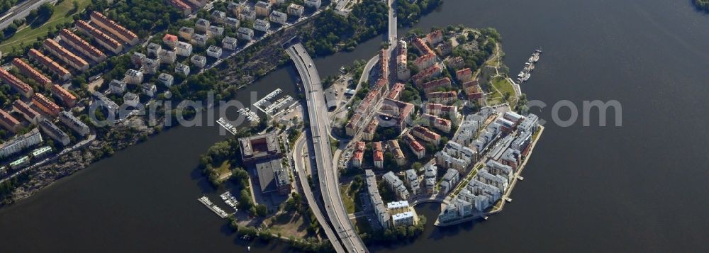 Stockholm from the bird's eye view: Cityscape with the residential areas on the peninsula Lilla Essingen in Stockholm, capital of Sweden