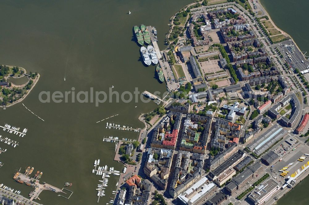 Aerial photograph Helsinki - Cityscape with the residential areas in the neighborhood of the peninsula Katajanokka in Helsinki, capital of Finland