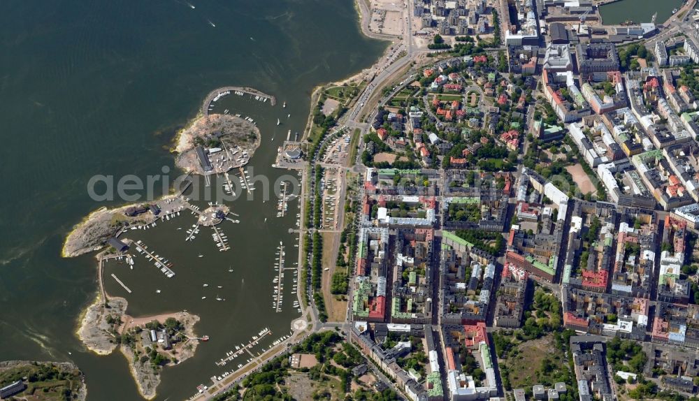 Aerial image Helsinki - Cityscape with the residential areas in the district Merisatama in Helsinki, capital of Finland