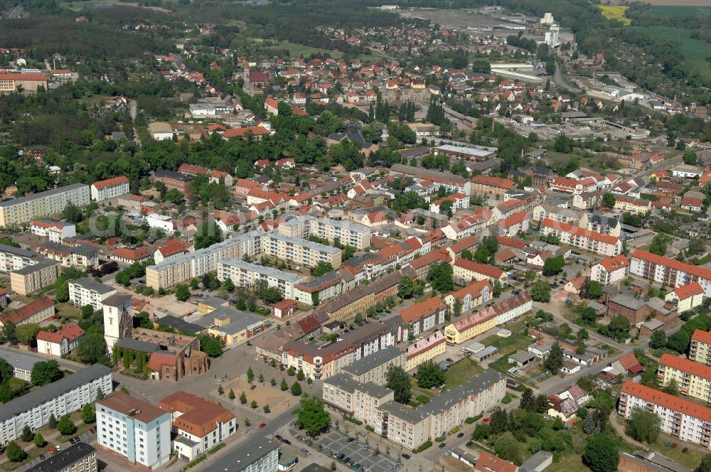 Aerial photograph Wriezen - Blick auf die Stadt Wriezen. Die erste urkundliche Erwähnung fand der brandenburgische Ort 1247. Die Stadt liegt im westlichen Oderbruch an der Alten Oder und hat ca. 7.800 Einwohner. Kontakt: Stadt Wriezen , Der Bürgermeister, Freienwalder Straße 50, 16269 Wriezen