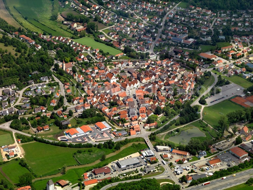 Aerial image Greding - View of the city center of Greding in Bavaria