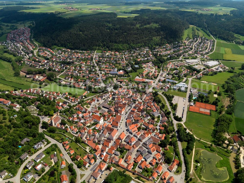 Greding from above - View of the city center of Greding in Bavaria