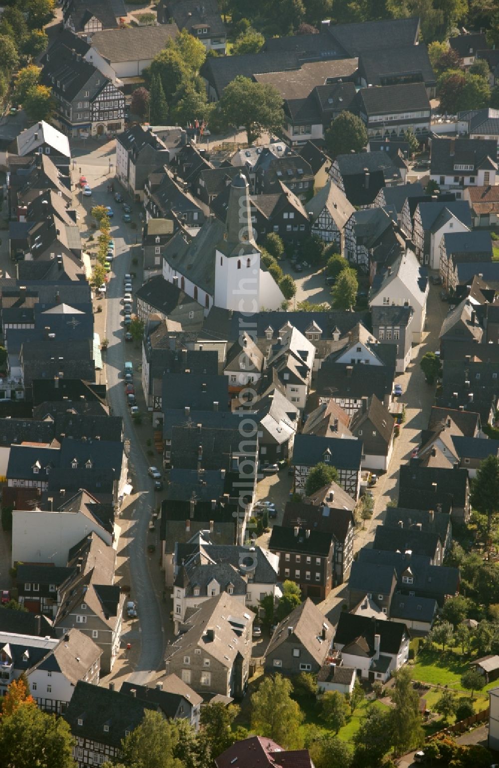 Aerial image Bad Laasphe - City view from the center of the city of Bad Laasphe in the state of North Rhine-Westphalia. :