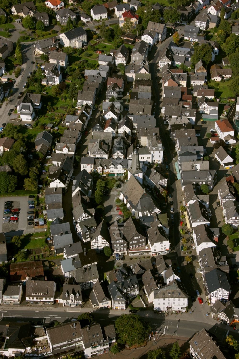 Aerial image Bad Laasphe - City view from the center of the city of Bad Laasphe in the state of North Rhine-Westphalia. :