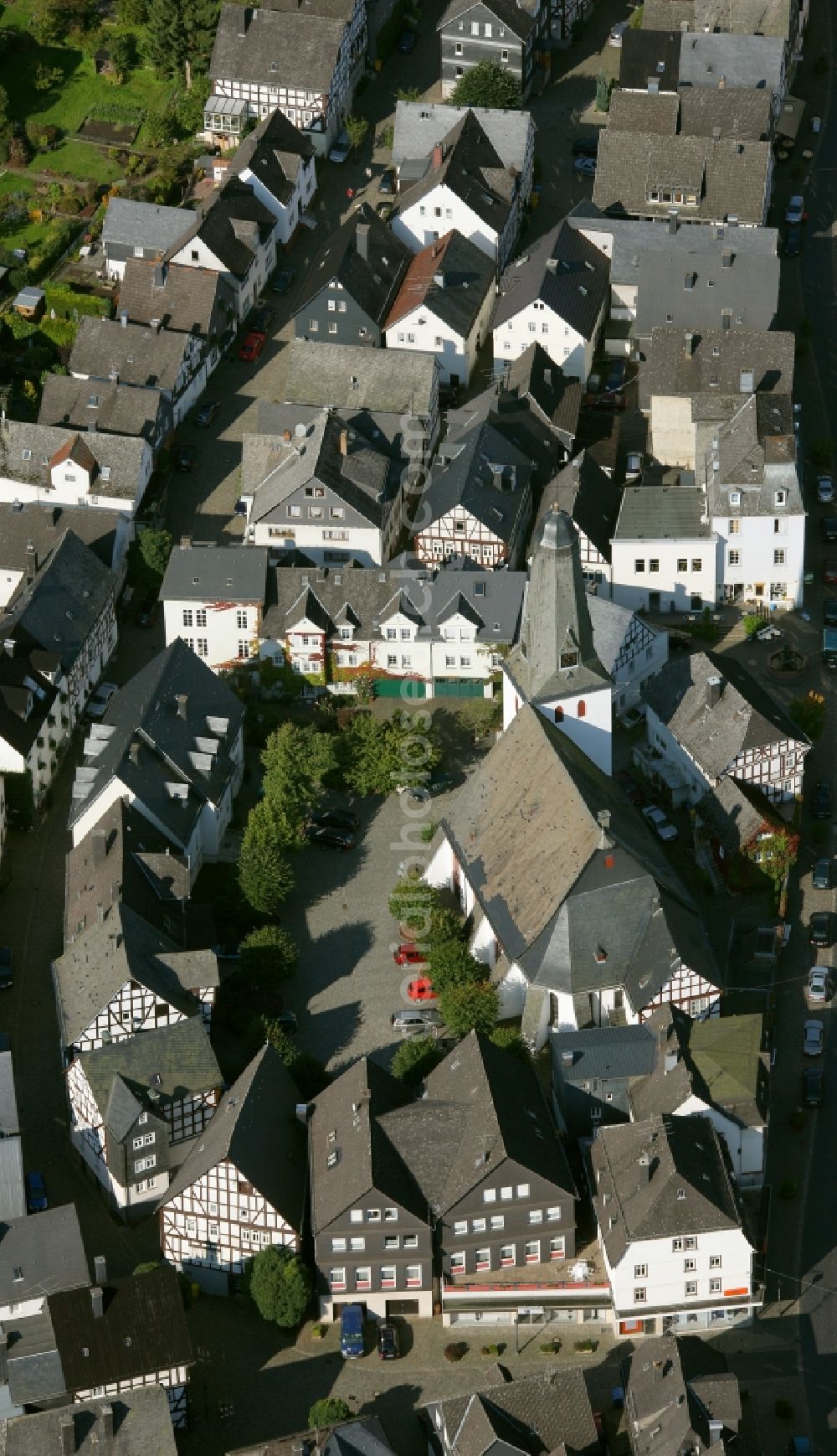 Aerial image Bad Laasphe - City view from the center of the city of Bad Laasphe in the state of North Rhine-Westphalia. :