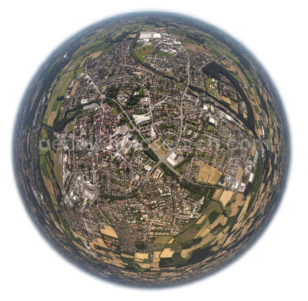 Werne from above - Fisheye- City view from the center of downtown Werne in North Rhine-Westphalia