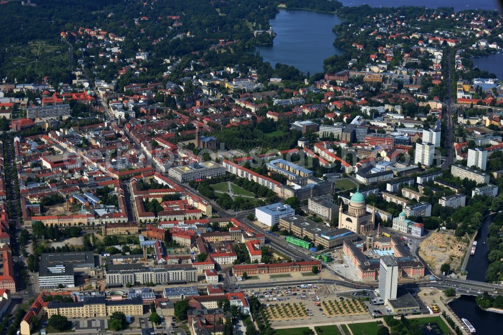 Potsdam from above - City view from the center with the construction of the City Palace in Potsdam and Brandenburg state parliament in Brandenburg