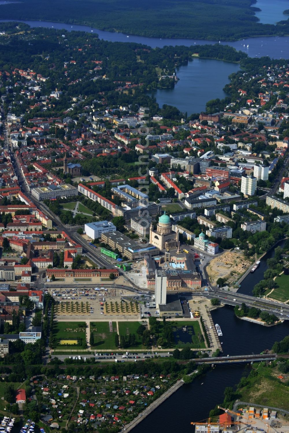 Aerial image Potsdam - City view from the center with the construction of the City Palace in Potsdam and Brandenburg state parliament in Brandenburg