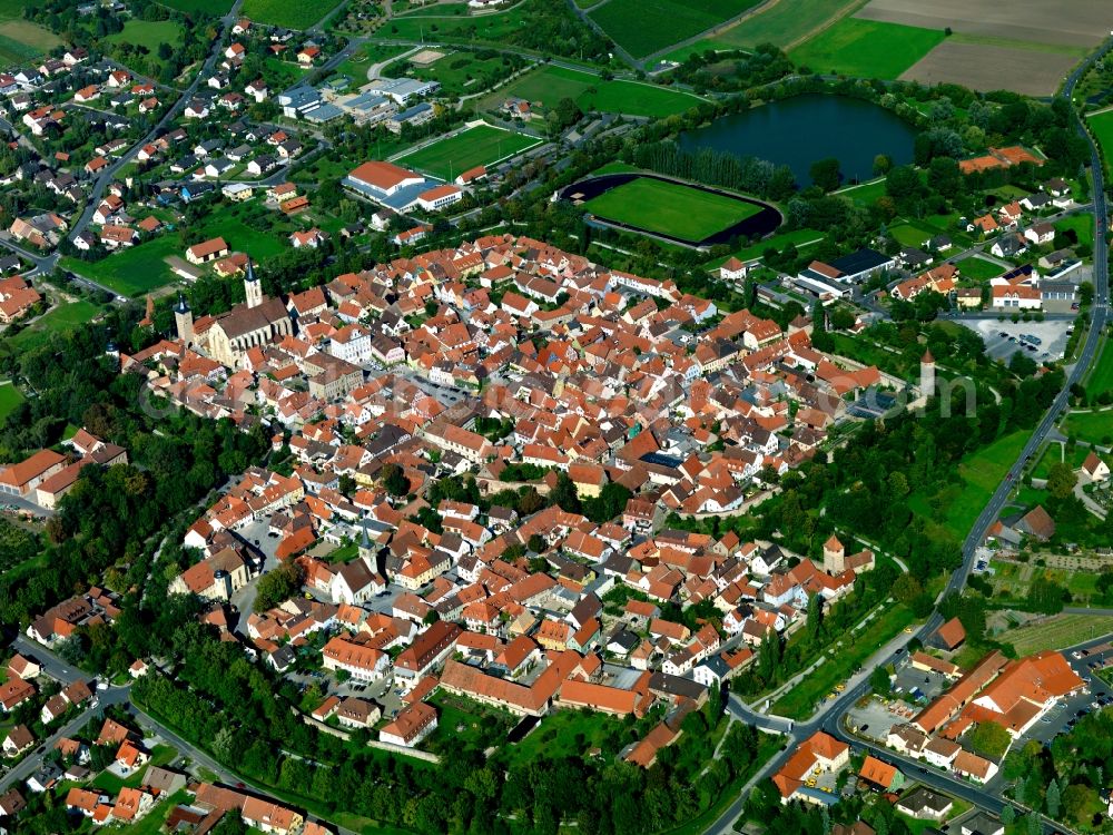 Iphofen from the bird's eye view: Cityscape from the center of Iphofen in Bavaria