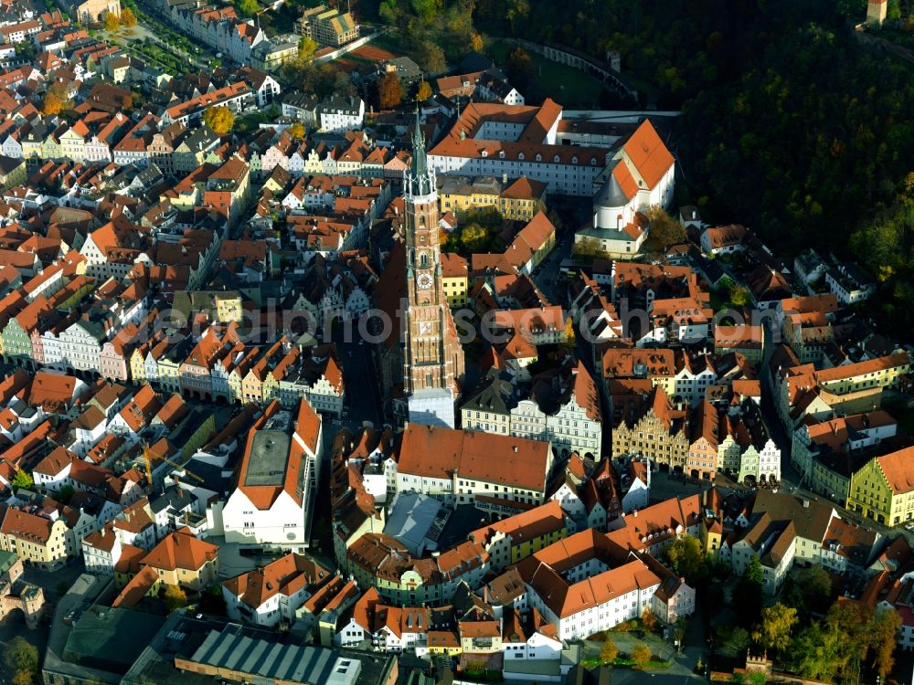 Landshut from the bird's eye view: City view from the center of the city of Landshut in Bavaria