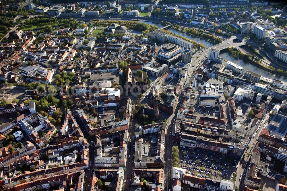 Saarbrücken from the bird's eye view: City view from the center of the city of Saarbrücken in Saarland