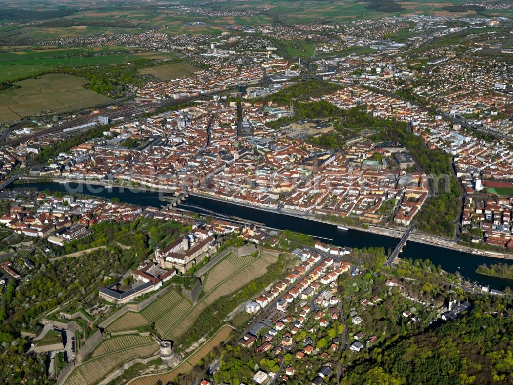 Aerial photograph Würzburg - City view from the center of the city of Würzburg in Bavaria