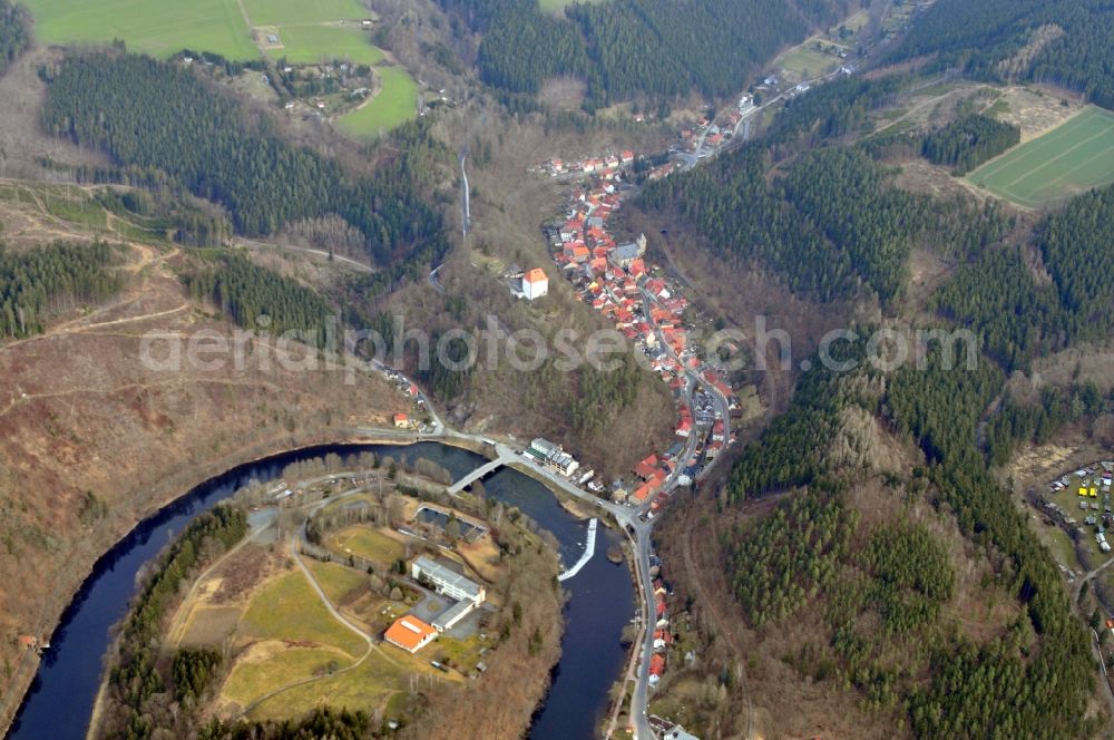 Ziegenrück from above - View of the territorial city at a Saale Loop in Ziegenrück in the state Thuringia