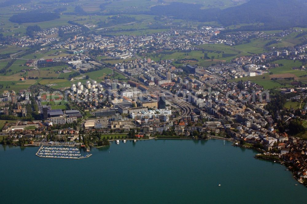 Zug from above - The city Zug in Switzerland at Lake Zug in central Switzerland is known as a business-friendly locations with low tax burden