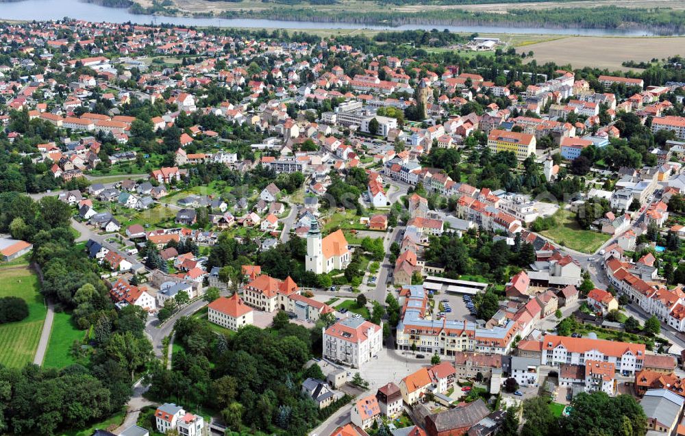 Aerial image Zwenkau - Stadtansicht mit Stadtkirche und Rathaus mit Stadtverwaltung von Zwenkau in Sachsen. Cityscape with church and Townhall with municipality of Zwenkau in Saxony.