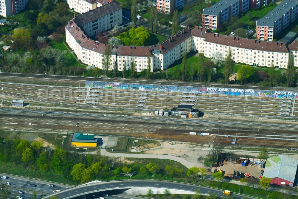 Berlin from above - S-Bahn railway station and sidings of Deutschen Bahn in the district Tempelhof in Berlin, Germany