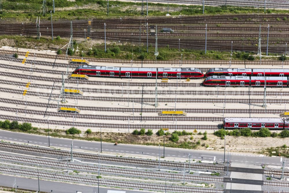 Köln from above - S-Bahn railway station and sidings on street Etzelstrasse in the district Bilderstoeckchen in Cologne in the state North Rhine-Westphalia, Germany