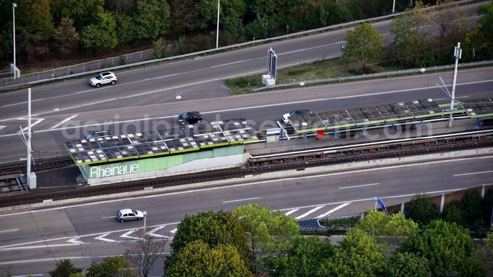 Aerial photograph Bonn - Light rail stop Rheinaue in Bonn in the state North Rhine-Westphalia, Germany