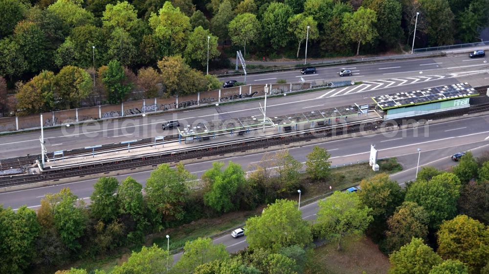 Aerial image Bonn - Light rail stop Rheinaue in Bonn in the state North Rhine-Westphalia, Germany