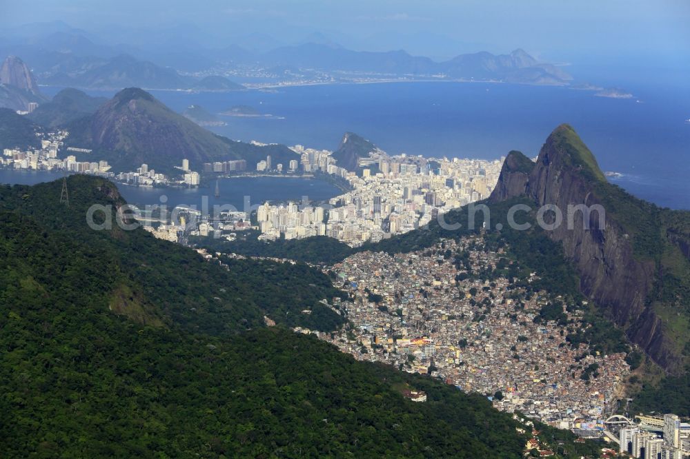 Rio de Janeiro from above - City area at the mountain range of Mount Morro Dois Irmaos in Rio de Janeiro in Brazil