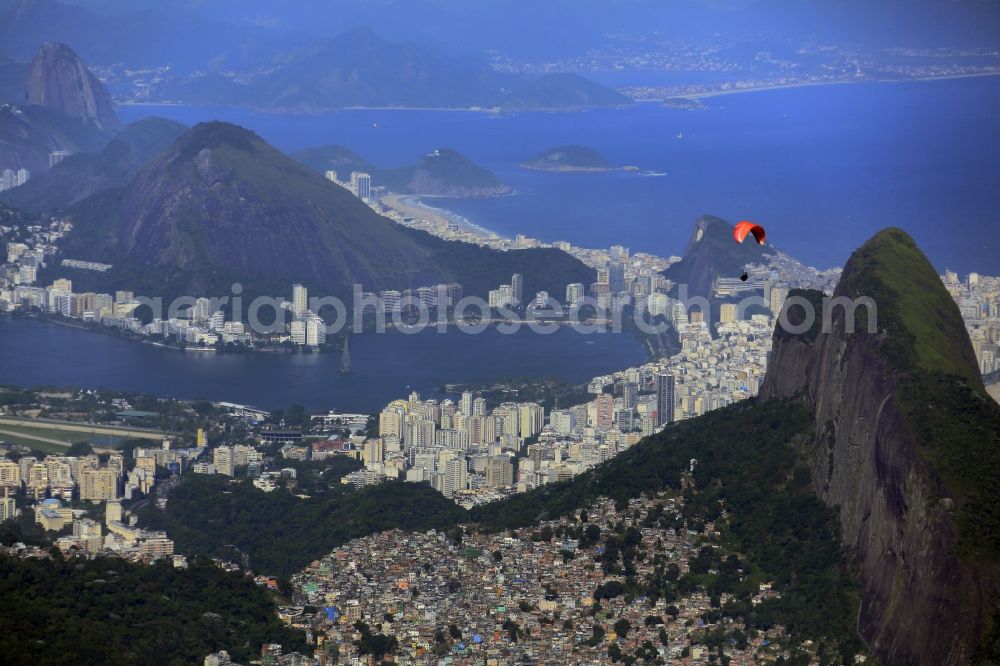 Aerial image Rio de Janeiro - City area at the mountain range of Mount Morro Dois Irmaos in Rio de Janeiro in Brazil