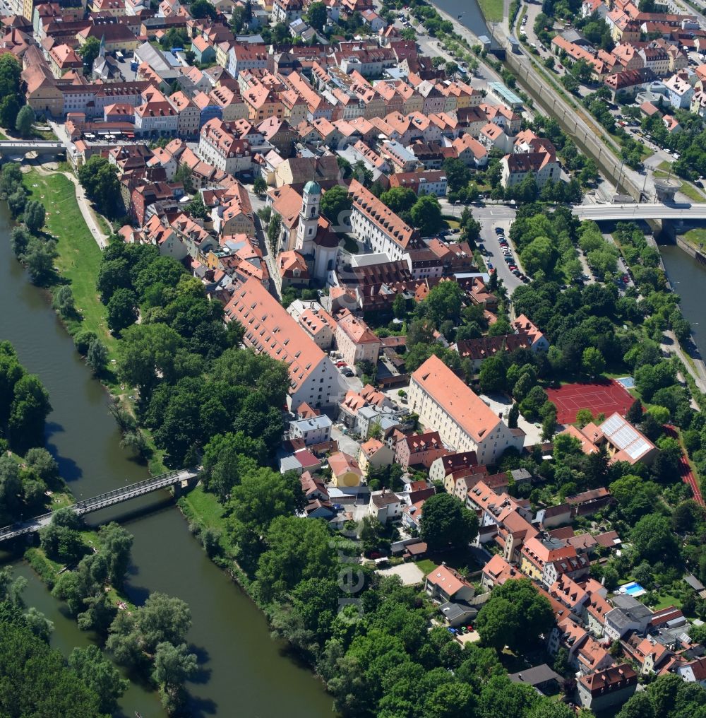 Regensburg from above - The district Stadtamhof in Regensburg in the state Bavaria, Germany