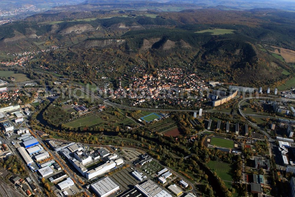 Jena from the bird's eye view: District Lobeda from Jena with the mountains Kernberge and the river Saale in Thuringia