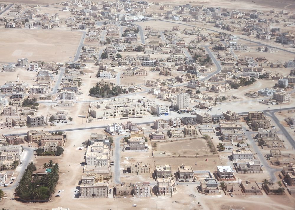 Salalah from the bird's eye view: City area with outside districts in Salalah in Dhofar Governorate, Oman