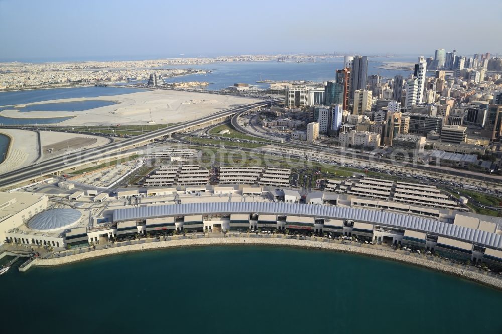 Manama from above - Looking over the Sea Front in the Diplomatic Area to the skyscrapers in Manama in Capital Governorate, Bahrain